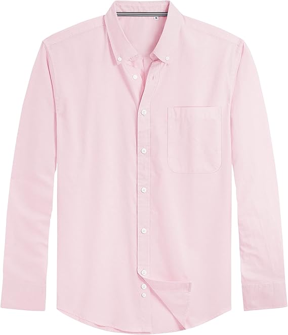 Men's Oxford Shirt Solid Casual Button Down Collar Shirts Long Sleeve Dress Shirts with Pocket