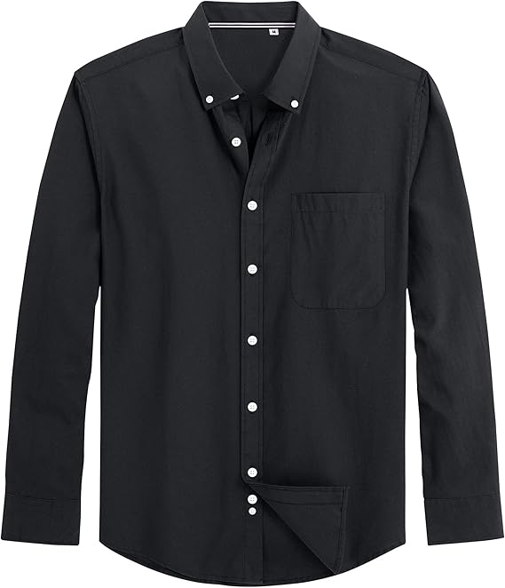 Men's Oxford Shirt Solid Casual Button Down Collar Shirts Long Sleeve Dress Shirts with Pocket