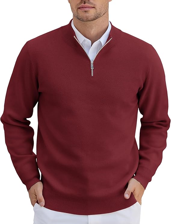 Mens Quarter Zip Pullover Slim Fit Lightweight Knit Pullover Sweaters Casual Polo Sweater