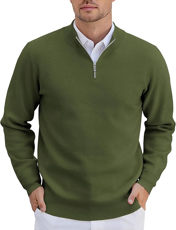 Mens Quarter Zip Pullover Slim Fit Lightweight Knit Pullover Sweaters Casual Polo Sweater