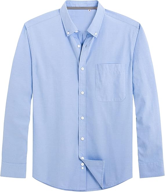 Men's Oxford Shirt Solid Casual Button Down Collar Shirts Long Sleeve Dress Shirts with Pocket