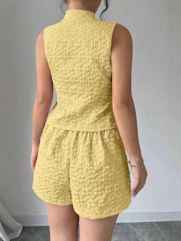 New Foreign Trade Sleeveless Collar Button Slim-fit Slimming Shorts Casual Suit