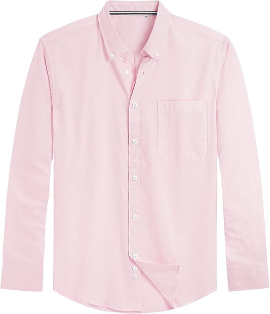 Men's Oxford Shirt Solid Casual Button Down Collar Shirts Long Sleeve Dress Shirts with Pocket
