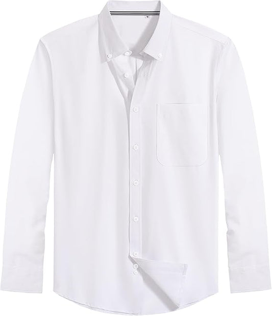 Men's Oxford Shirt Solid Casual Button Down Collar Shirts Long Sleeve Dress Shirts with Pocket