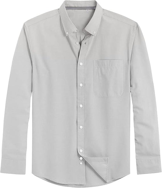 Men's Oxford Shirt Solid Casual Button Down Collar Shirts Long Sleeve Dress Shirts with Pocket