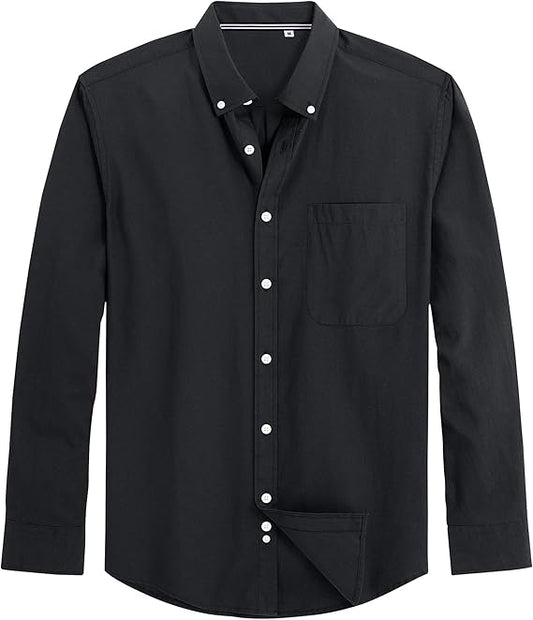 Men's Oxford Shirt Solid Casual Button Down Collar Shirts Long Sleeve Dress Shirts with Pocket