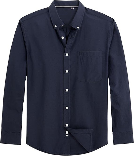 Men's Oxford Shirt Solid Casual Button Down Collar Shirts Long Sleeve Dress Shirts with Pocket