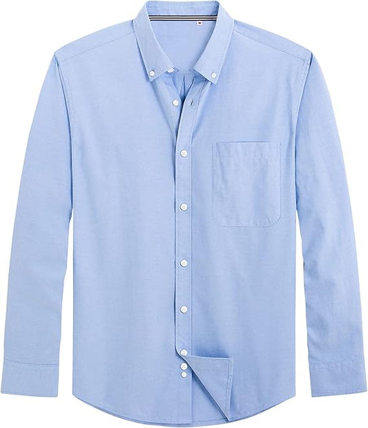 Men's Oxford Shirt Solid Casual Button Down Collar Shirts Long Sleeve Dress Shirts with Pocket