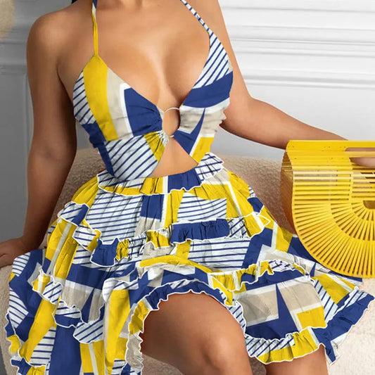 Women'S Fashion Printing Hollow Out Printing Daily V Neck Sleeveless Strap Dress